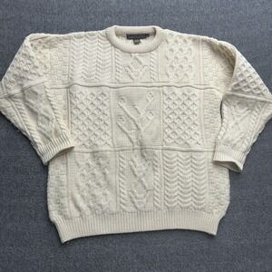 Inis Crafts Sweater Mens Extra Large Cream Wool Cable Knit Pullover Made Ireland